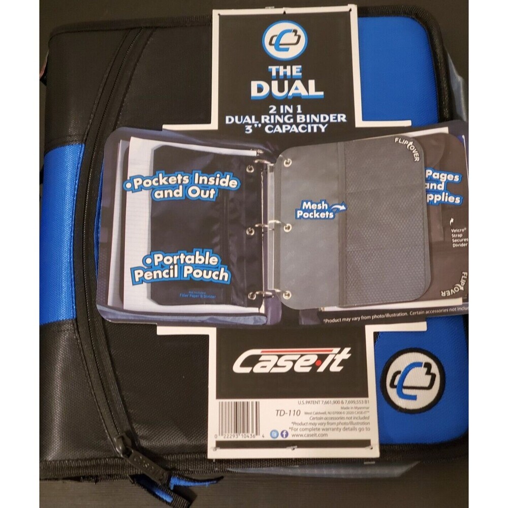 Case it The Dual 2-in-1 Dual Ring Binder 3" Capacity Blue/Black TD-110 - NEW